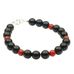 Pulsera De Ónix & Coral, 925 Plata, Negro Rojo, 20cm Brazo Joyas - Imagen 1 de 1