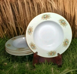 R. C. Soup Salad Bowls Flared Edge  Blue Pink Floral Design 8"W Vintage - Picture 1 of 7