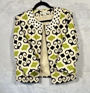 David Brooks Blazer L Grün Schwarz Beige Baumwollmischung Geometrisch Karriere Jacke - Bild 1 von 7