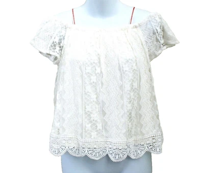 Blusa Top Xhilaration Marfil Encaje Boho Forrada Hombro Frío Talla XS NUEVA CON ETIQUETAS Foto 1 de 4