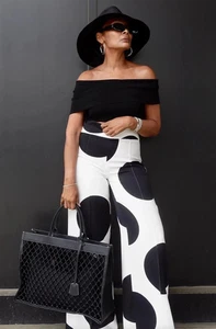 ZARA NEW WOMAN MID-RISE ZW POLKA DOT WIDE-LEG PANTS BLACK WHITE S 2068/557/084 - Picture 1 of 7