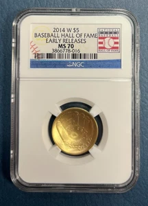 2014 W - Baseball Hall of Fame Gold Commemorative $5 - NGC MS 70 - Picture 1 of 2