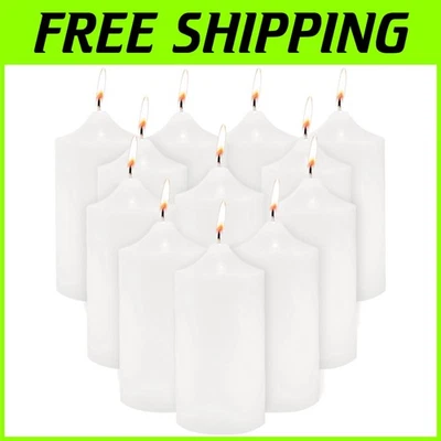 Long-Lasting White Pillar Candles - 12 Pack, Ideal for Relaxation and Weddings - Image 1 of 4