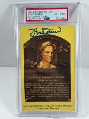 SIGNED - Bobby Doerr Hall of Fame Postcard - Yellow 1964 Date - PSA/DNA - AUTO - Image 1 of 2