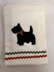 Velour Scottie Dog Cotton Christmas Hand Towel - Picture 1 of 6