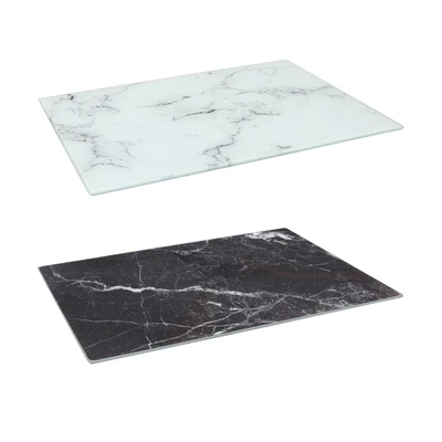 Rectangle Glass Chopping Board 50cm x 40cm Marble Kitchen Worktop Saver - image 1 of 2