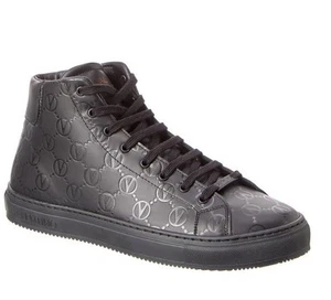 Valentino Men's Monogram Black 10 High Top Leather Sneakers EUC - Picture 1 of 20