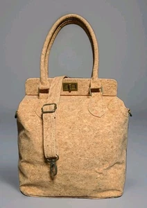 STUNNING BOSHIHO CORK VEGAN LARGE TOP HANDLE SATCHEL W/REMOVABLE CROSSBODY STRAP - Picture 1 of 23