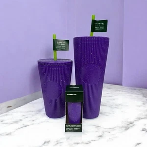 Starbucks Halloween Purple Glow in the Dark Venti & Grande Tumblers + Keychain - Picture 1 of 4
