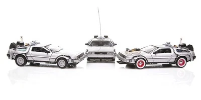 Retour Futur Modèles Delorean Deluxe Set 3 Auto Diecast Échelle 1/24 WELLY - Photo 1/4