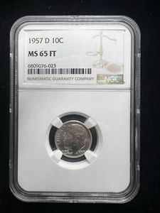 1957 D NGC MS65 FT Roosevelt Dime 10c #109 - Picture 1 of 2
