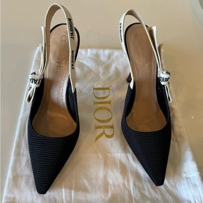 Tacones Dior J'Adior negros de tela técnica con logotipo en punta EU 38 US 8 Foto 1 de 4