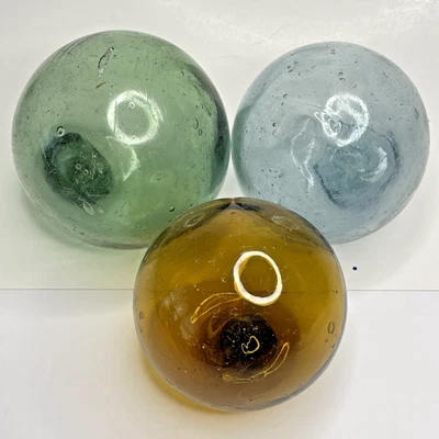 Boya bola flotadora de vidrio japonesa de colección 3 soplada a mano 2,5"-3" mar marítimo Foto 1 de 4