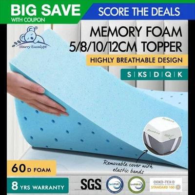STARRY EUCALYPT Memory Foam Mattress Topper 5/8/10/12cm Cool Gel Bamboo Cover - image 1 of 4