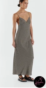 Dissh Brooks Geo Midi Slip Dress Size 8 Taupe - Picture 1 of 14