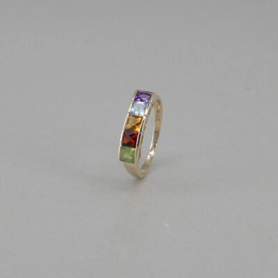 Ring Rainbow 585/14k Gelbgold mit farbigen Edelsteinen, Ringweite: 62 - Bild 1 von 4