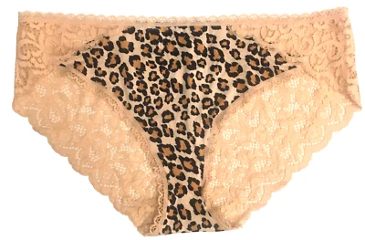 Bragas de Bikini Victorias Secret Beige Rubor Leopardo y Encaje Talla XL Suave Sedoso Foto 1 de 4