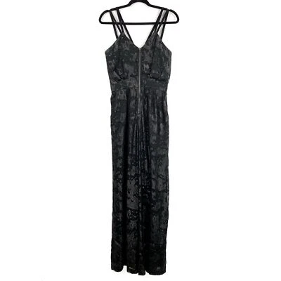 BCBGeneration Shimmer Burnout Sheer Strappy Jumpsuit Black Whimsigoth Witchy - 4 - Image 1 of 4