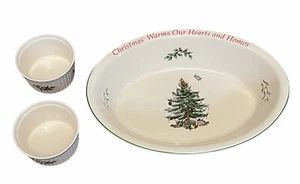 Spode Christmas Tree Oval 12 1/4” Sentiment Dish Bowl & 2 Ramekins NEW - Picture 1 of 5
