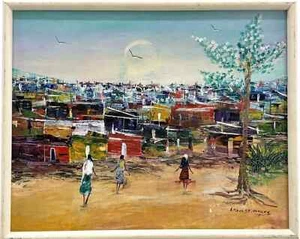 ORIGINAL PAINTING HAITIAN ART ARTIST AMBOISE SIGNED RURAL VILLAGE SCENE 20*16 - Picture 1 of 7