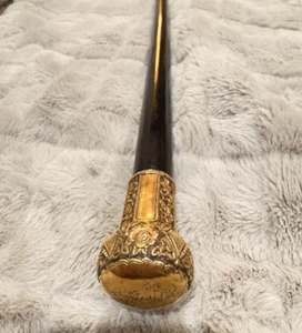 Antique Gold Filled Cane Walking Stick Ebonized Shaft Dated 1882 & Maker Mark PP - Picture 1 of 16