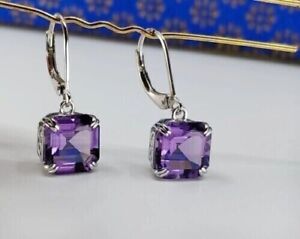 Asscher Cut 14K White Gold Plated Drop Dangle Earrings 2Ct Lab-Created Amethyst