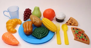 Juego de comida de juego sin marca comida equilibrada pavo verduras plato pastel de pan 17 piezas - Imagen 1 de 7