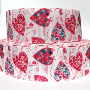 GROSGRAIN RIBBON 7/8", & 1.5" VALENTINE'S DAY HEARTS V26 PRINTED BULK - Picture 1 of 1