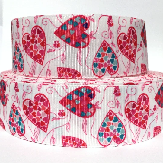 GROSGRAIN RIBBON  7/8", & 1.5" VALENTINE'S DAY HEARTS V26 PRINTED  BULK - Image 1 of 1