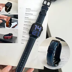 Genuine Leather Apple Watch Band For iWatch Series 10 9 8 7 6 41/42/44/45/46/49 - Picture 1 of 17