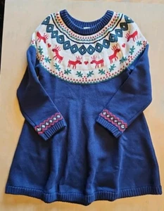 NWT HANNA ANDERSSON DEAR DEER NAVY HOLIDAY SWEATER DRESS 100 4 $78 - Picture 1 of 5