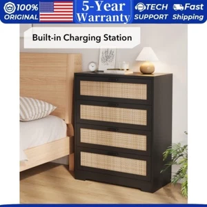4 Drawer Dresser for Bedroom Rattan Chest of Dressers Drawer Organizer Unit - Picture 1 of 10