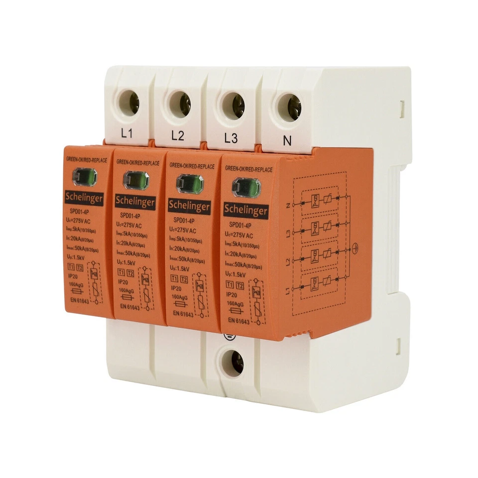 Überspannungsschutz 4P 5kA(10/350) KLASSE T1+T2 (Typ B+C) SCHELINGER Blitzschutz