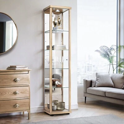 K-Möbel Vetrina in Vetro con Specchio, LED e Serratura in Faggio (176x37x33cm); Scaffale - Immagine 1 di 4