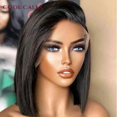Straight Short Bob Lace Front Human Hair Wigs Remy Hair Middle Part Side Wigs - Imagem 1 de 4