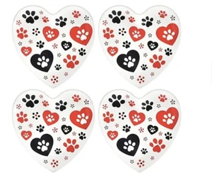 Temptations (4) 8” Heart Shaped Snack Plates PAWFETTI Dog Cat Paw Prints Trays - Picture 1 of 24