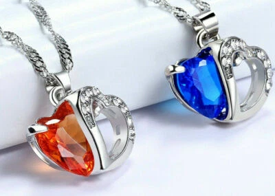 Collana Donna Cuore in Pietra Pendente Porta Fortuna Placcata Argento - Immagine 1 di 4