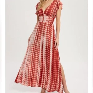 Neu mit Etikett Bluivy Damengröße Small rostrot Bambus Batik tiefer Ausschnitt V-Ausschnitt Maxikleid - Bild 1 von 10