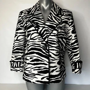 Chico's Damen Blazer Gr. 2 Zebramuster Muster 1 Knopf Anzug Mantel gefüttert Neu ohne Etikett - Bild 1 von 21