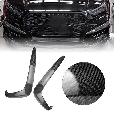 2x Carbon Fiber Front Fog Light Lamp Eyebrow Cover For 2017-2020 2018 Audi A3 S3 - Image 1 of 4