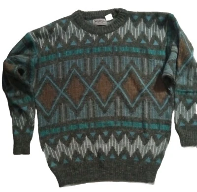 Suéter Santana Vintage Gris Patrón Geométrico Mezcla Acrílico Grande Foto 1 de 4