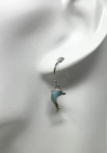 Sterling Silver Natural Larimar Dolphin Dangle Earrings SEL6072LR - Picture 1 of 2