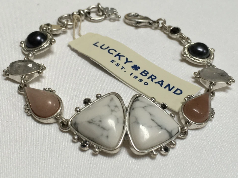 Brazalete Lucky Brand Perla Rosa Blanco Gemas Plateado Ajustar 7-8" Nuevo LB56 Foto 1 de 3