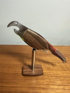 Vintage Mid Century Bird Parrot Shaped Bottle Opener with Stand Black - Picture 1 of 4