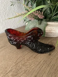 Vintage Fenton Glass Cabbage Rose Red Shoe Slipper - Picture 1 of 5