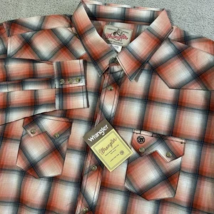 Wrangler Western Pearl Snap Shirt Men’s XXL Orange Ombré Shadow Plaid Cowboy NWT - Picture 1 of 15