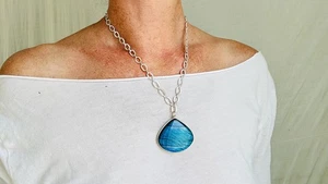 Blue Labradorite Pendant Necklace on a Handmade Sterling Silver Chain. 2725 - Picture 1 of 8
