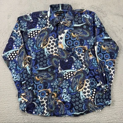 Jared Lang Shirt Mens XL Blue Paisley Floral Long Sleeve Button Up Made Turkey - Image 1 of 4