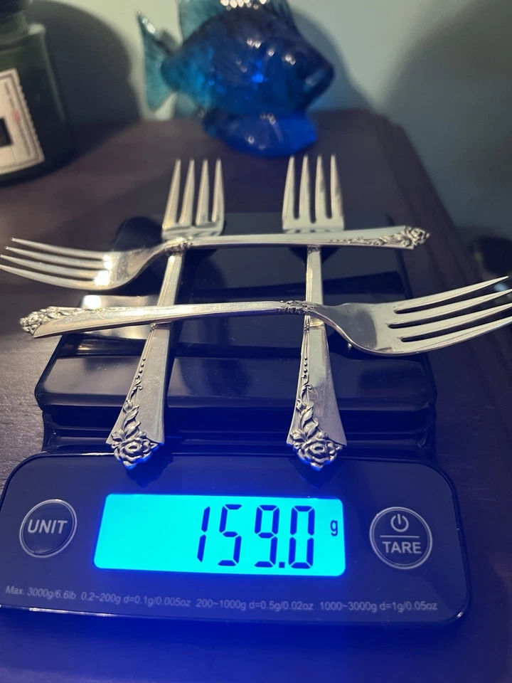 Tenedores de ensalada de plata esterlina Oneida damasco rosa reliquia (4) Foto 1 de 4