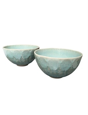 Anthropologie Old Havana Mint Green Aqua Soup Cereal Bowl Portugal  6" Set of 2 - Image 1 of 4